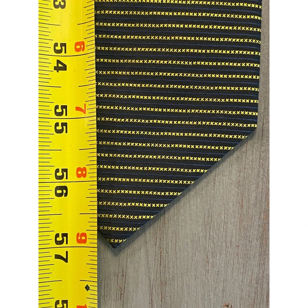 Giacomo Valenti Navy Blue Yellow Striped Silk Handmade Necktie Mens Tie